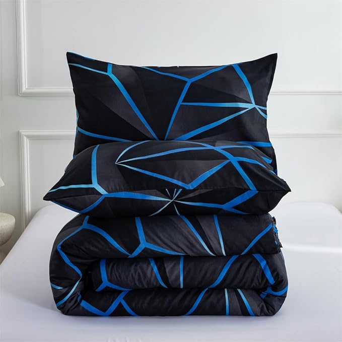 NTBED 3D Geometric Comforter Set for Boys Kids, Irregular Diamond Pattern Lightweight Microfiber Bedding Sets All Season (Dark Blue,Full)