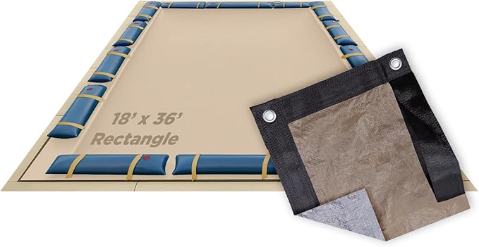 Buffalo Blizzard Supreme Plus 18 ft x 36 ft Rectangular Winter Pool Cover | Tan/Silver | Heavy Duty for Above Ground Swimming Pools | Easy Install | Cold & UV Resistant | Seasonal Debris Protection