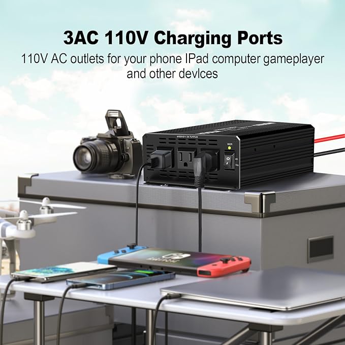 YSOLX 1500W Power Inverter 12V to 110V,Dc to Ac Inverter 3 AC Outlets,1500 Watt Inverter for Hurricanes, Power Outages,RV, Camping