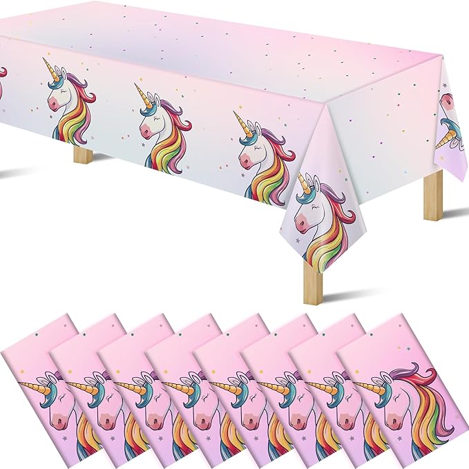 8Pcs Unicorn Tablecloths for Birthday Party, Unicorn Plastic Table Cover Disposable Party Table Cloths, unicórnio Festa Supplies for Baby Shower and Birthday Decoration for Girls (54'' x 108'')