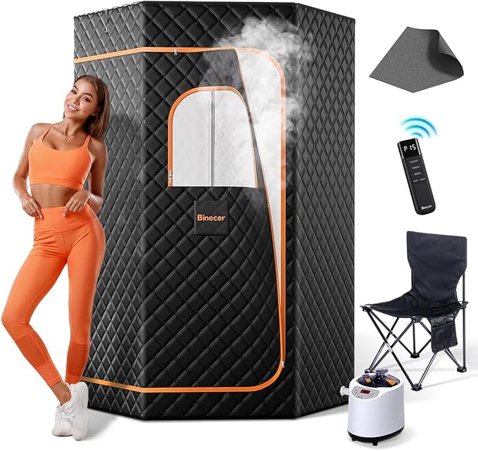 Portable Sauna Box, Steam Sauna Portable Sauna for Home, Sauna Tent with 3L 1200W Steamer, Folding Chair, 15 Heating Speeds for Personal Indoor Sauna-Black