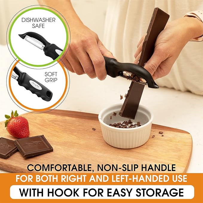 Spring Chef Swivel Vegetable Peeler with Soft Grip Handle, Set of 2, Black | Premium Potato Peeler w/ Ultra Sharp Stainless Steel Blades, Multifunctional Veggie Peeler for Apple, Carrot, Cucumber, Fruit