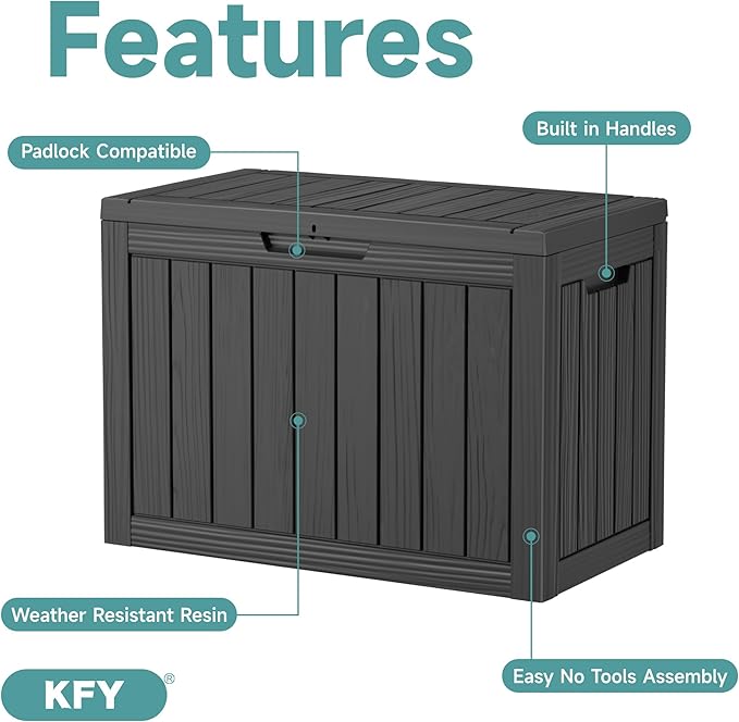 45 Gallon Waterproof Resin Deck Box, UV Resistant Outdoor Storage for Garden, Patio, Porch, Delivery, Striped Black