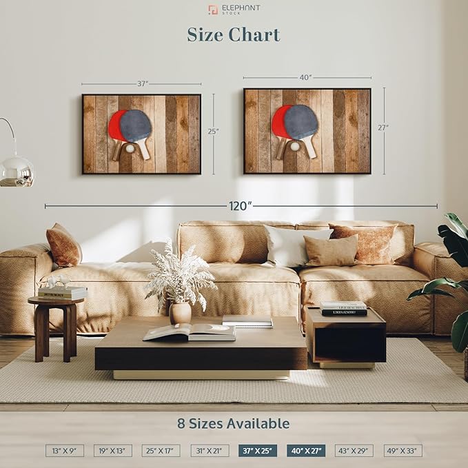 ElephantStock Ping Pong Wall Art - Horizontal Framed Canvas - 1-Piece Living Room Wall Decor - Photography Canvas Print - Brown and Red Decor for Wall - 37" X 25"