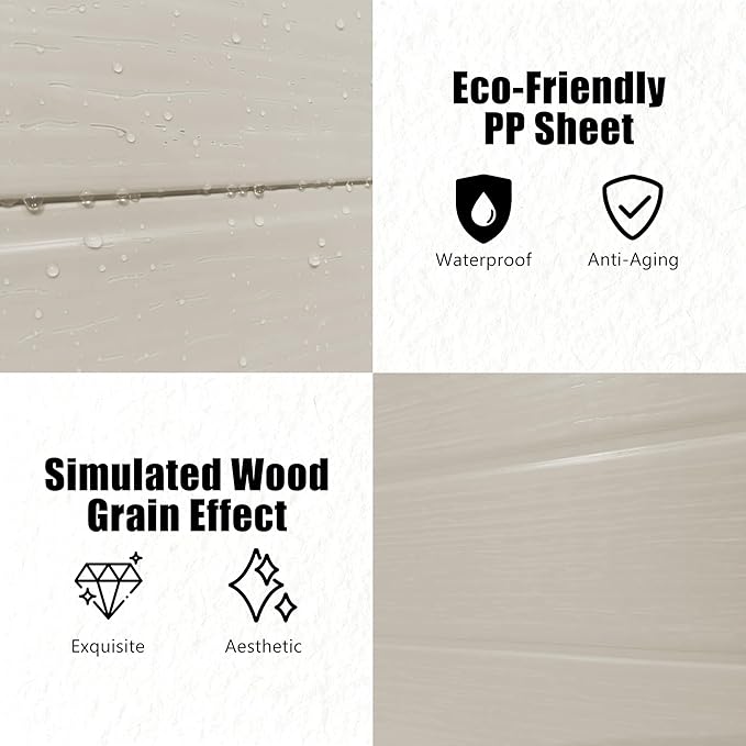 Outdoor Shed 5x3/6x4/7x7/8x6/8x10/8x12 FT, 15MM Thick PP Resin Plastic Shed with Lockable Door & Floor - Waterproof Plastic Tool Shed for Bike, Garbage Can, Backyard, Patio (Light Brown, 5X3FT)