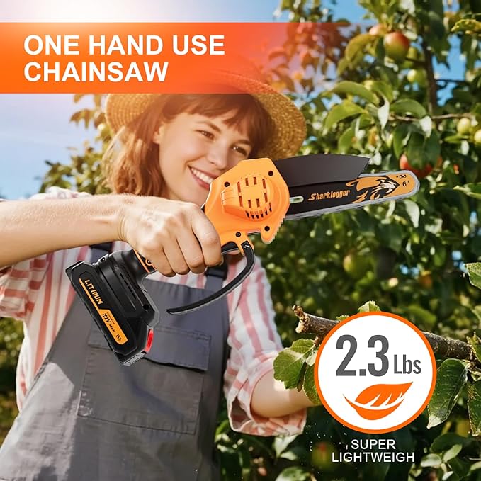 Mini Chainsaw, 6-inch Cordless Electric Mini Chainsaw, Portable Handheld Chain Saw for Tree Pruning Shearsand Garden Maintenance, Best Father's Day Gift for Men Dad Husband(Yellow)