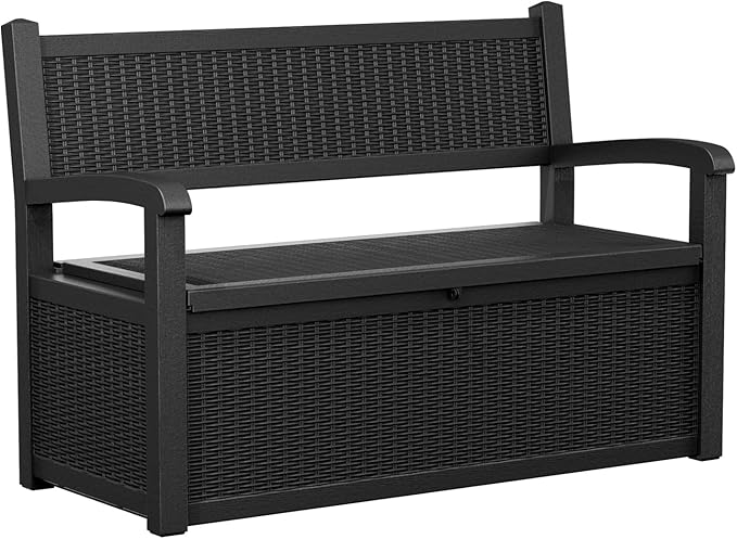 80 Gallon Outdoor Storage Bench Deck Box Waterproof Lockable,Outdoor Storage Furniture for Patio,Garden and Porch,Tools and Cushions(Black)