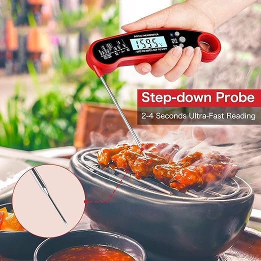 Cooking Thermometer,IP67 Waterproof Digital Meat Thermometer with Backlight, Calibration & Hold Function,Food Thermometer for Cooking,Outdoor Grilling,Candy Making