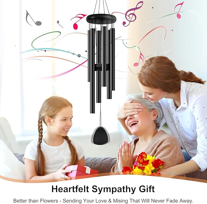 Large Aluminium Wind Chimes 37 Inches to Create a Zen Atmosphere Suitable for Outdoor, Garden, Patio Decoration. Classic Wind Chimes with Wind Catcher as a Gift for Unisex(Whole Black)