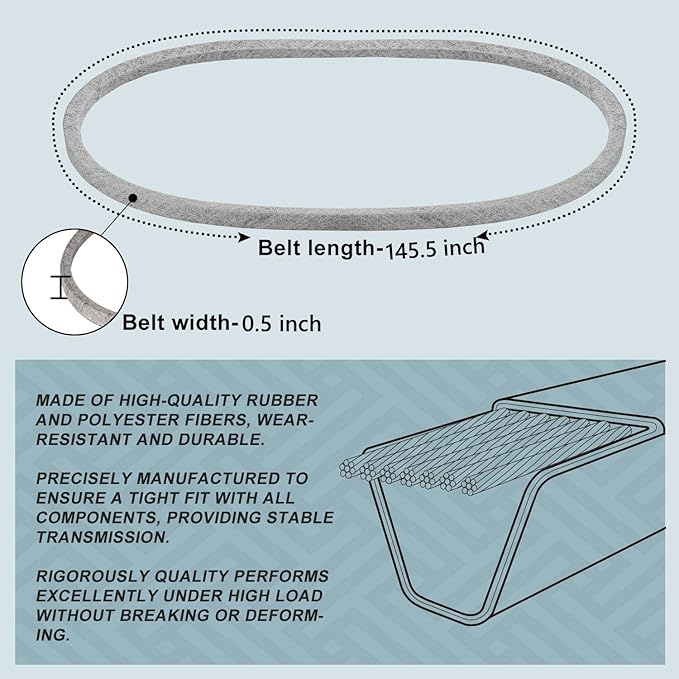 1/2 x 145.5'' Mower Deck Belt 07200023, Mower PTO Belt 52" Deck Fits Ariens Zoom, Zoom XL, IKON, Gravely ZT X & ZTXL Series (7200023)