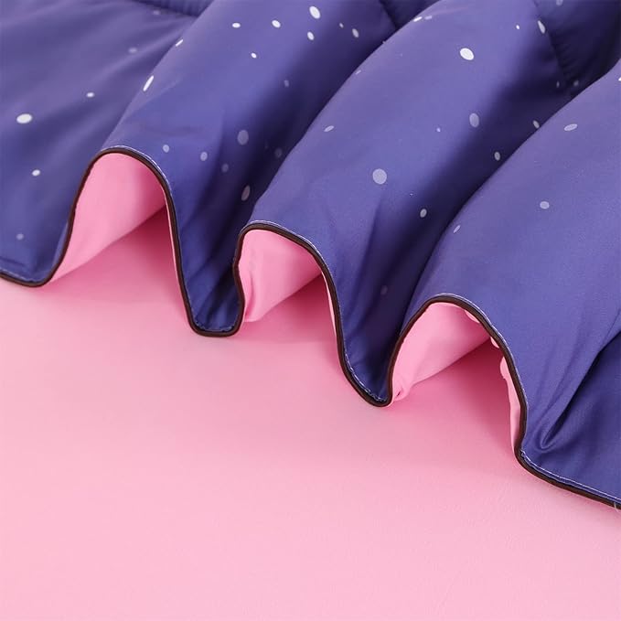 Wowelife Glitter Comforter Set Pink Queen 5 Pieces Galaxy Bedding Set Purple Kids Bedding Set Rainbow Bed in a Bag for Boys and Girls with Comforter, Flat Sheet, Fitted Sheet and 2 Pillowcases