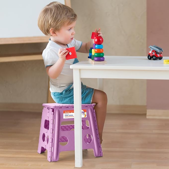 ACSTEP Foldable Step Stool for Adults 13 Inch, 300 lbs, Light Purple | Lightweight Stepping Stool with Handle and Non-Slip Surface, for Reaching Kitchen Cabinets, Bathroom Shelves and Closets