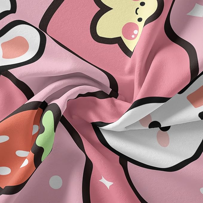 Kawaii Rabbit Comforter,Strawberry Rabbit Comforter Set for Kids Teens Girls,3Pcs Bedding Set Printed Comforter with 2 Pillowcases,Down Alternative,Soft and Lightweight(Pink,King Size)