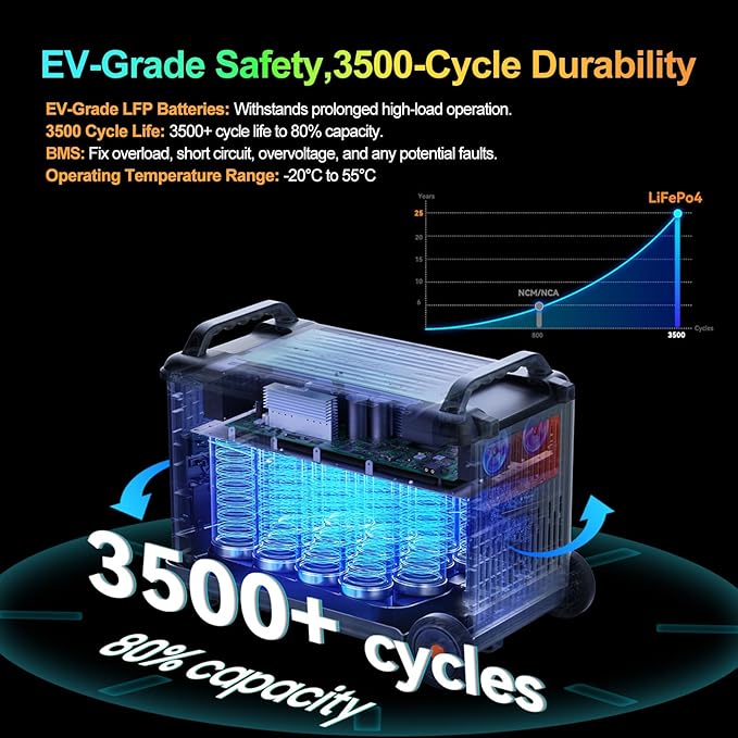 OSCAL Promax6000 Solar Generator with 1x400W Solar Panel,6000W(Peak 7200w),120V/240V Dual Voltage Portable Power Station,3600WH Lifepo4 Battery 14 Outlets,2200W 1.96H Fast Charge,for Home Backup,RV.