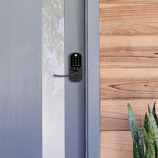 Yale Assure Lever Entry Door Handle with Keypad, Black Suede Smart Door Lock with Handle, Back-Up Key, and Z-Wave, YRL226-ZW2-BSP