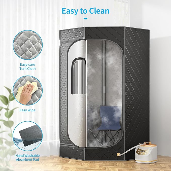 Home Steam Sauna Box, Portable Sauna for Home, Steam Sauna Tnet Full Size Single Person Sauna with 3.0L&1500W Steamer, Remote Control, Foldable Chair & RGB LED Light (Black)