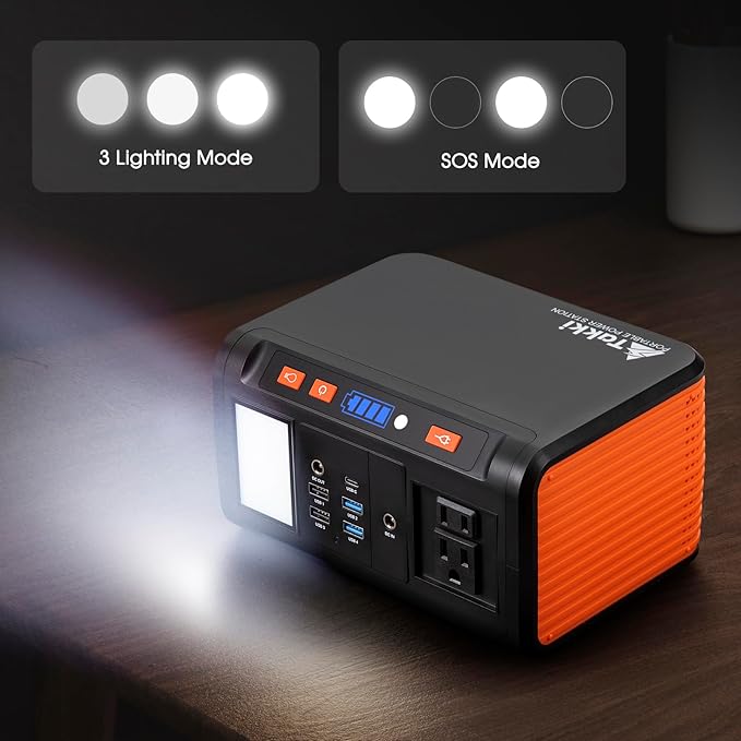 Takki 250W Portable Power Station 222Wh Camping Backup Lithium Battery with Pure Sine Wave AC Outlet 110V Solar Generator for Camping CPAP Home Use Backup Emergency Laptop