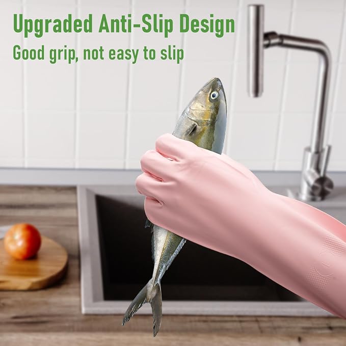 Rubber Cleaning Dishwashing Kitchen-Gloves - 3 Pairs Colorful Dish Gloves,Reusable Rubber Gloves for Dishwashing