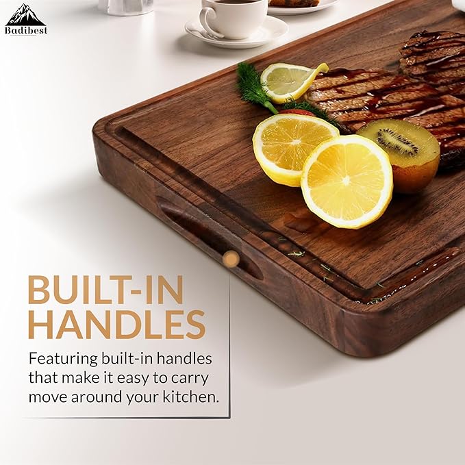 Handcrafted Walnut Wood Cutting Board 18x12, Non Toxic Kitchen Chopping Board with Juice Groove Charcuterie Serving Board, Eco & Knife Friendly Small Wooden Cutting Boards for Kitchen, Restaurant Use