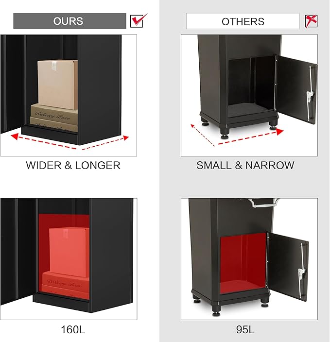 Package Delivery Boxes for Outside,Enlarged Porch Box for Packages with Coded Lock,Large Space,Waterproof,Cold-Rolled Steel Package Lock Box (19.7”x16.1”x50”)