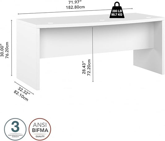 Bush Business Furniture Echo Bow Front Desk, 72W, Pure White