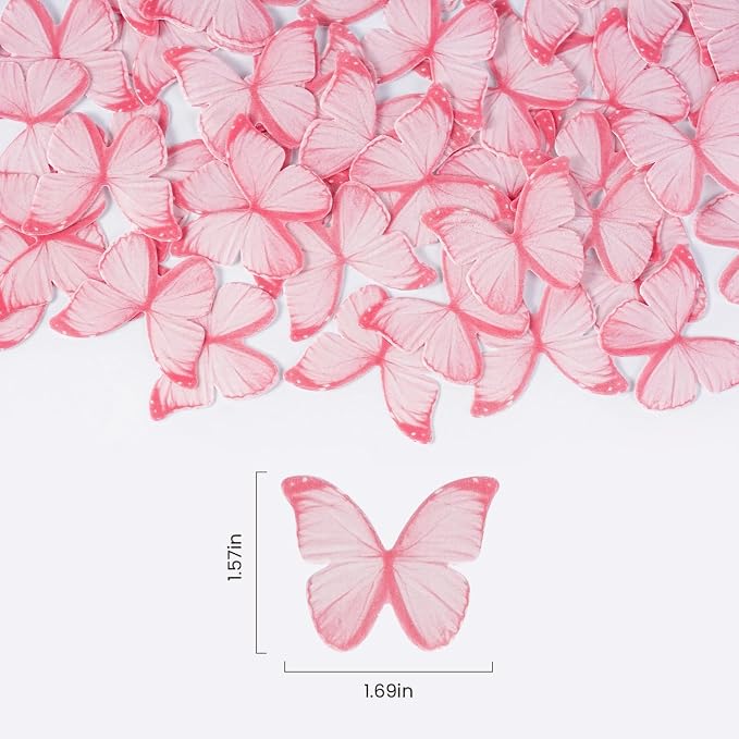 Pink Butterfly Decorations, 60 Pcs Edible Butterflies, edible wafer paper butterflies, pink butterfly for cupcake toppers, cake, ice cream topper