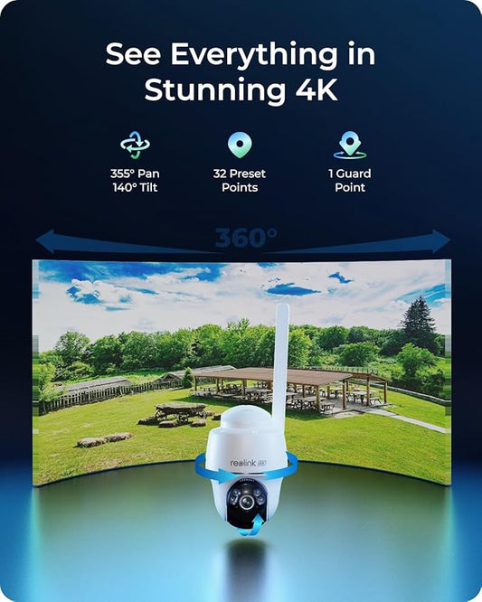 REOLINK 4K LTE Cellular Security Camera Wireless Outdoor, No WiFi, 3G/4G LTE, Solar Powered, SIM Card+32GB SD Card Included, Color Night Vision, Local/Cloud Storage, Go PT Ultra+SP, Updated Version