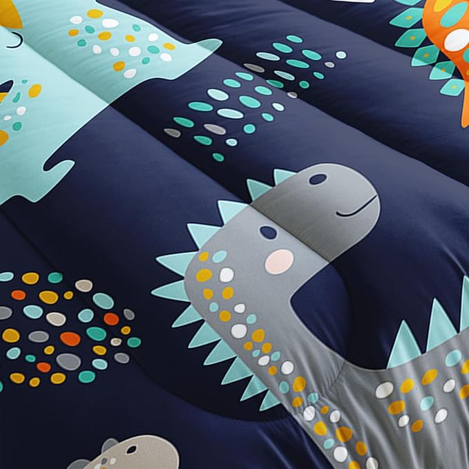 Datura home Bedding Comforter Set Kawaii Cartoon Dinosaur Printed Pattern with 1 and 2 Pillowcases for Boys Bedroom All Season(Cute Dinosaur Full) Full 80x90inches