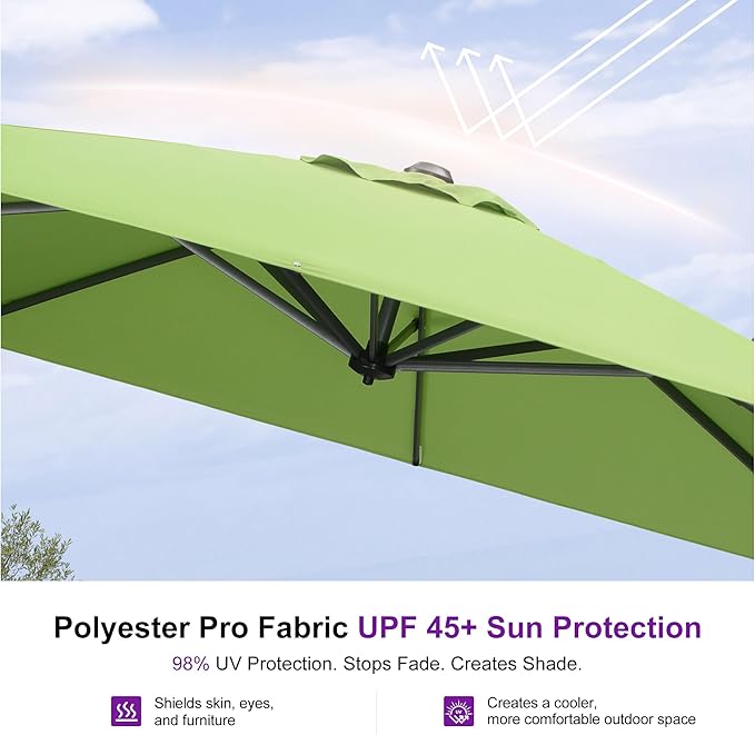 PURPLE LEAF 9 Feet Patio Umbrella Outdoor Cantilever Square Umbrella Aluminum Offset Umbrella with 360-degree Rotation for Garden Deck Pool Patio Apple Green