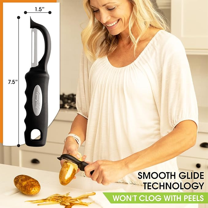 Spring Chef Swivel Vegetable Peeler with Soft Grip Handle, Set of 2, Black | Premium Potato Peeler w/ Ultra Sharp Stainless Steel Blades, Multifunctional Veggie Peeler for Apple, Carrot, Cucumber, Fruit
