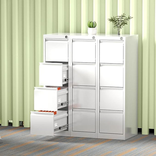 4 Drawer File Cabinet, Office Filing Cabinet with Lock/Drawer, Metal Vertical File Storage Cabinet for A4 Letter/Legal Size, 14.96" W x 17.72" D x 52.36" H, Assembly Required