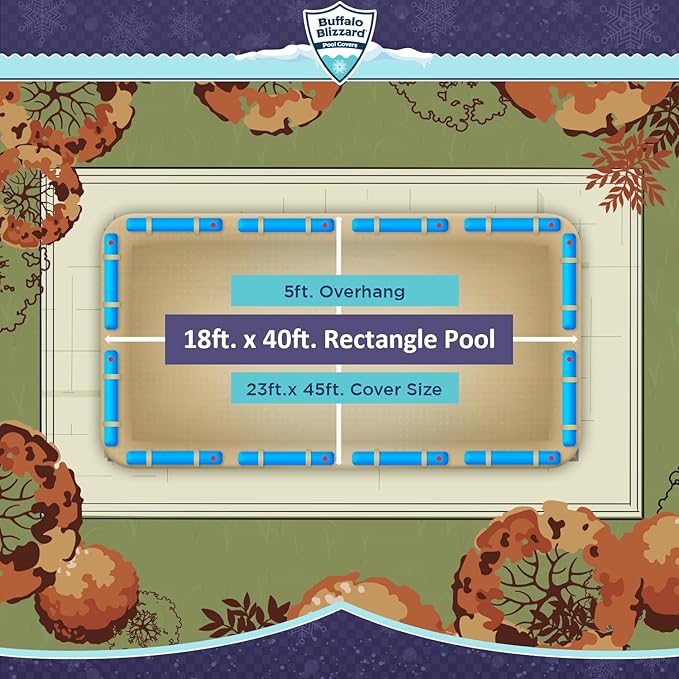 Buffalo Blizzard Supreme Plus 18 ft x 40 ft Rectangular Winter Pool Cover | Tan/Silver | Heavy Duty for Above Ground Swimming Pools | Easy Install | Cold & UV Resistant | Seasonal Debris Protection