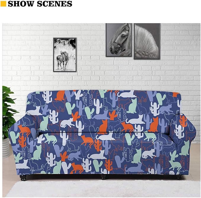 FKELYI Christmas Sofa Slipcover-Hohoho Santa Claus Funny Design Stretch Sofa Cushion Cover Durable Furniture Protector with Elastic Bottom-M