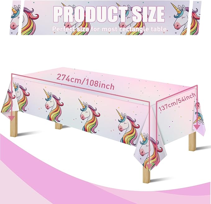 8Pcs Unicorn Tablecloths for Birthday Party, Unicorn Plastic Table Cover Disposable Party Table Cloths, unicórnio Festa Supplies for Baby Shower and Birthday Decoration for Girls (54'' x 108'')