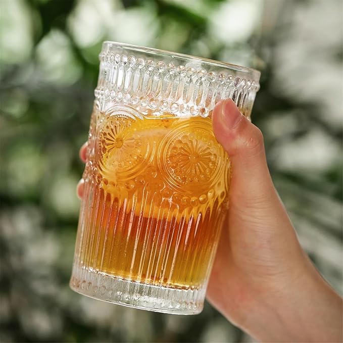 drinking glassware Drinking Glasses Sunflower Embossed Glass Cup(Large)