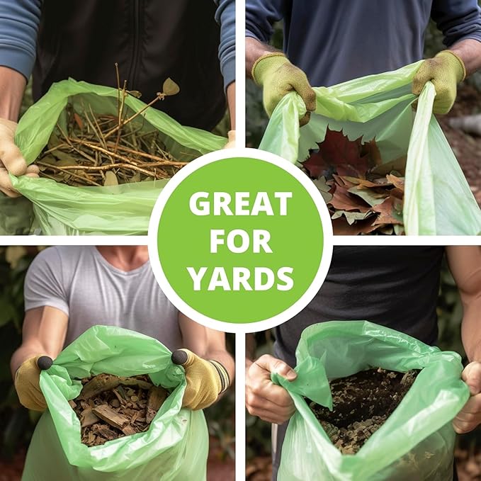 30-33 Gallon Compostable Trash Bags with Flat-Top, Heavy Duty Extra Thick 1.57 Mil, 124.92 Liter, 30 Bags, Large Lawn and Yard Waste Bag, ASTM D6400, US BPI and OK Compost Home Certified