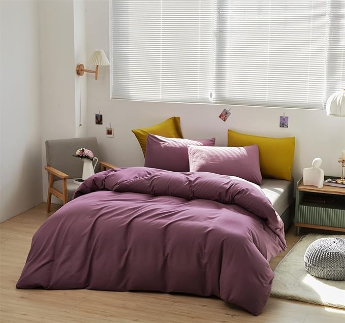Purple Comforter Set Full Grape Color Bedding Set 3 Pieces Solid Purple Comforter Set Hotel Quality Lightweight Women Comforter Set Full Breathable Purple Bed Comforter Set Full