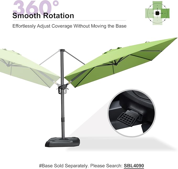 PURPLE LEAF 9 Feet Patio Umbrella Outdoor Cantilever Square Umbrella Aluminum Offset Umbrella with 360-degree Rotation for Garden Deck Pool Patio Apple Green