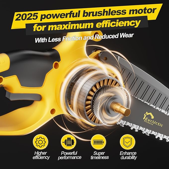 Mini Chainsaw 6 Inch Cordless, Brushless Small Chainsaw Battery Powered with 2 Batteries, Handheld Chain saw for Tree Trimming, Wood Cutting, Home Garden DIY, Best Gifts for Dad, Women
