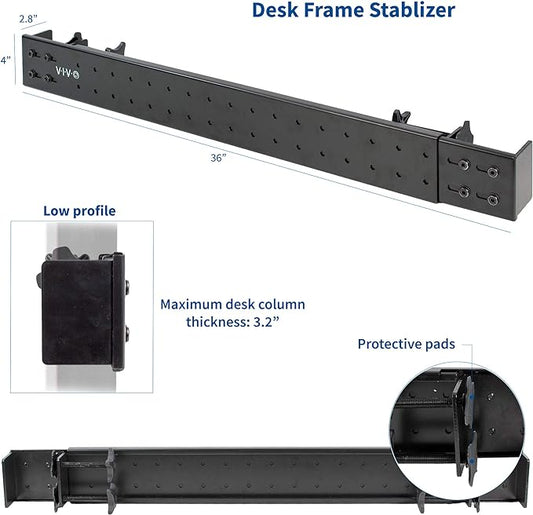 VIVO Black Universal Steel Clamp-on Desk Stabilizer Bar, 36 to 61.6 inch Bracket Support System for Sit to Stand Desk Frames, DESK-STB01B