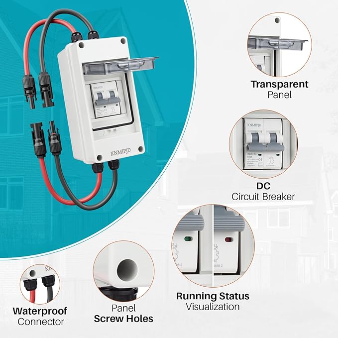 Solar Panel Disconnect Switch 10A 2P 400V Dc/AC Breaker Disconnect Box Outdoor Breaker Box Suitable for photovoltaic and Wind Energy Home Battery Systems (30 Amps)