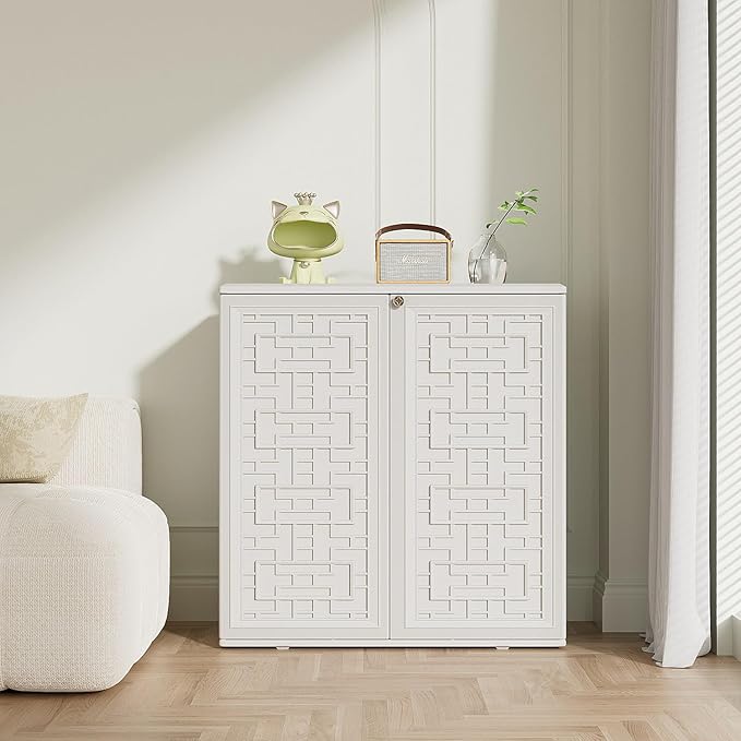 KINYING Outdoor Storage Cabinet Waterproof, Resin 60 Gallon Deck Box for Patio Furniture Cushions, Garden Tools, Pool Tools and Kids’ Toys (Off White with 1 Shelving)