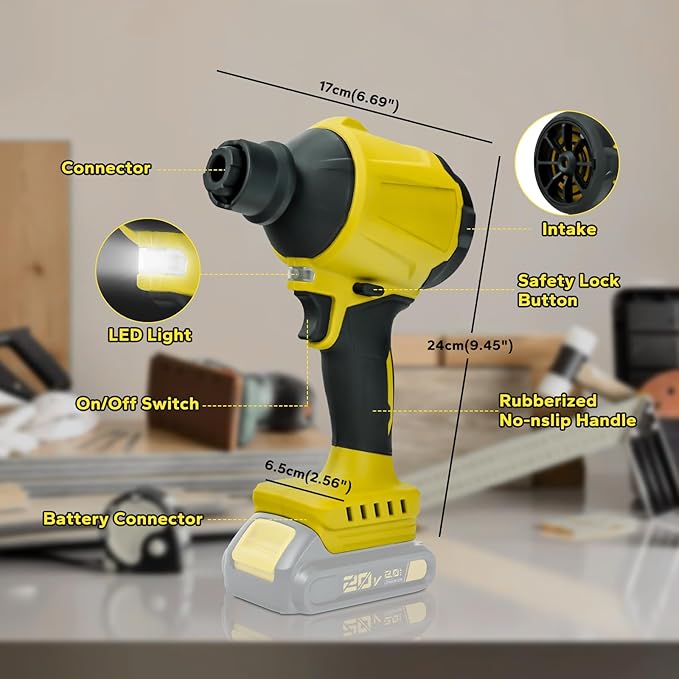 Cordless Dust Blower for Dewalt 20V Max Battery, 2-in-1 Blower & Vacuum, Handheld Blower HighSpeed Motor Air Compressed Duster w/ 671 MPH & 7 Nozzles for Sawmill Room, Home Cleaning(No Battery )