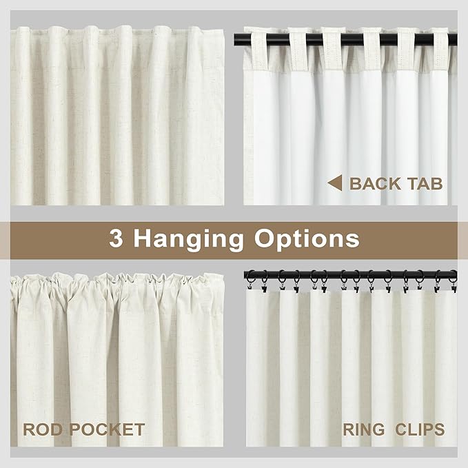 Room Darkening Curtains 72 Inch Long 2 Panels Burg Elegant Heavy Linen Complete Blackout Insulated Bay Window Curtains Viral Modern Neutral Drapes for Bedroom Cabin Kitchen 6FT Length Back Tab Cream