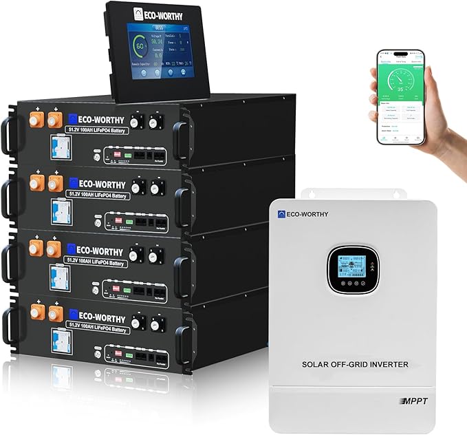 ECO-WORTHY Home Power Station Backup Power,AC 10000W Output+20480Wh LiFePO4 Battery Support Communication,Bluetooth and WiFi,LCD Battery Monitor,for Home Backup,Emergency,Solar System Components