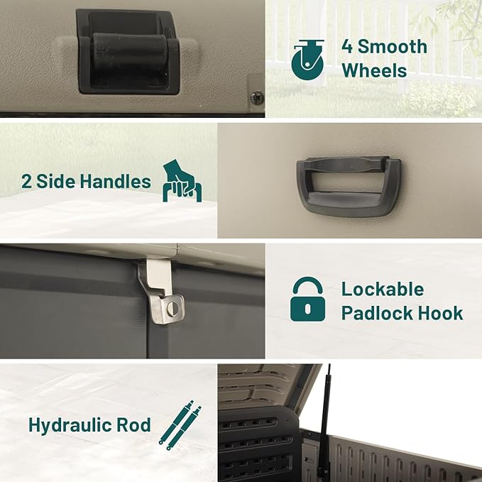 Domi 160 Gallon Outdoor Storage Box – Waterproof, UV-Resistant Deck Box with Lockable Lid for Patio Furniture, Garden Tools, Delivery Packages (Large Resin Storage Bin)