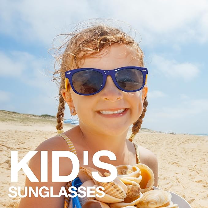 RIVBOS Kids Sunglasses Polarized UV Protection Flexible Rubber Glasses Shades with Strap for Boys Girls RBK004