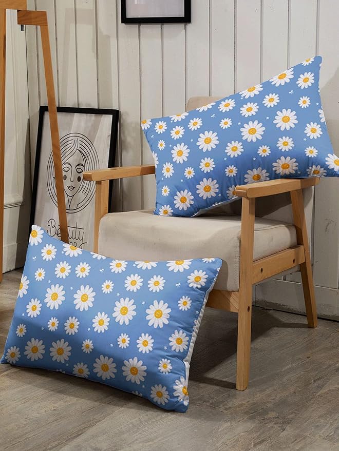 Datura home Flower Comforter Set Blue Daisy Floral Printed Pattern Quilt Bedding with 1 and 2 Pillowcases for Girls Women Bedroom All Season(Blue Full) Full 80x90inches