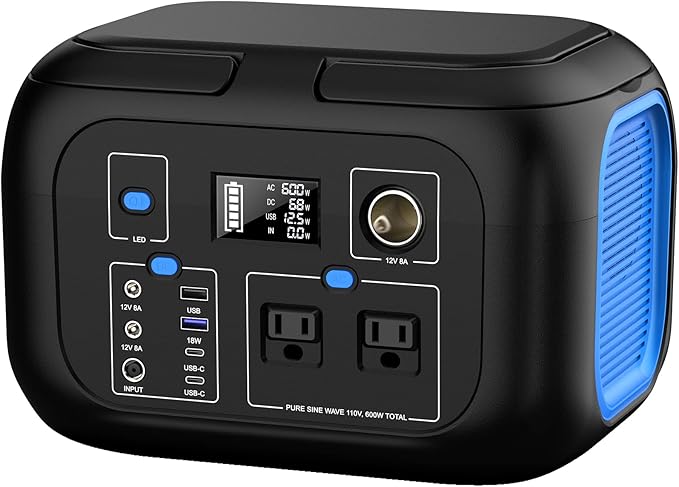 Portable Power Station 600W Power Bank 296Wh Solar Generator Lithium Battery Portable Generator Fast Charging with LED Light Battery Pack 9 Outputs Power Supply for Home Camping Emergency Backup