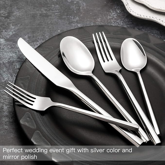 Silverware Set Flatware Set Stainless Steel Cutlery Set 20 Piece with Hexagon Handle Wedding Gift Home Hotel Use Service for 4